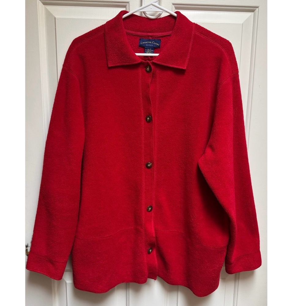 CHARTER CLUB Woman Red Jacket Shacket Shirt Long Sleeve 5 Buttons plus size 1X